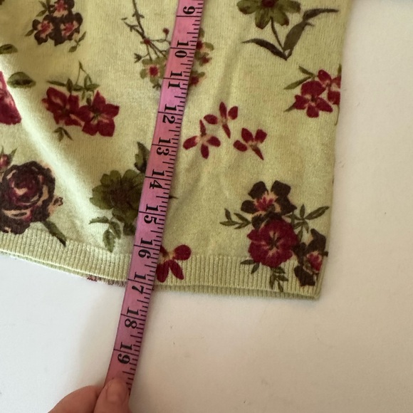 Twiggy Vintage Lambswool Rabbit Fur Green Red Rose Print Cropped Soft Sweater M - Picture 15 of 15